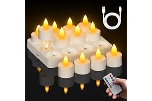 ‎LEPWINGS Lepwings 12 Stück LED Teelichter Wiederaufladbar mit Timer & Fernbedienung, Flackernde Elektrische Teelichter mit Ladestation, 18–95 Std Leuchtdauer, LED Kerzen für Weihnachten, Tischdeko & Party
