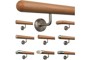 TIBU Bukowa poręcz schodów, poręcz 30 - 500 cm, wykonana z jednego kawałka, z uchwytem, podpórką i obrobionymi końcami / długość 90 cm, z 2 uchwytami i końcówką: półkula frezowana