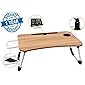 Callas Multipurpose Foldable Laptop Table with Cup Holder & Drawer, Study Table, Bed Table, Breakfast Table, Foldable and Portable/Ergonomic & Rounded Edges/Non-Slip Legs, WA026-B, Brown
