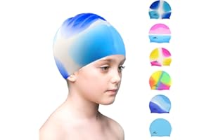 ALVILLER Swimming Caps for Kids, Elastic Silicone Swimming Hat Waterproof Swim Cap for Long Short Hair Girls Boys Kids Teens Children