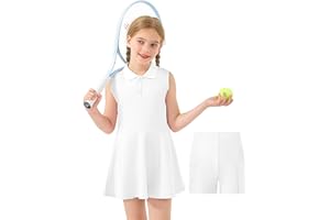 GROYOLAN Robe de Tennis Fille avec Short Robe Sport sans Manches Col Polo 2 Poches Vêtement Tennis Enfant Tenue Sport Golf Fitness