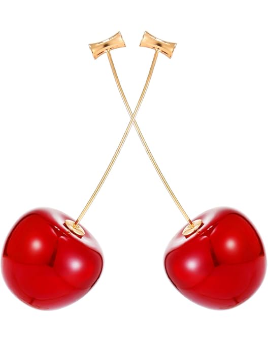 3D Red Cherry Dangle Earrings - Cute Acrylic Fruit Drop Earrings Lightweight For Women