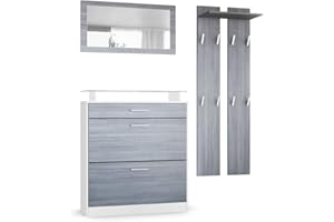 ‎VLADON Vladon Garderobe Loret Mini, Garderobenset bestehend aus 1 Schuhschrank, 1 Wandspiegel und 2 Garderobenpaneele, Weiß matt/Avola-Anthrazit