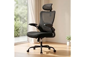 Marsail Kontorsstol ergonomisk skrivbordsstol: Ergonomisk kontorsstol med 2D-nackstöd, 2D-ländryggsstöd, vikbara 3D-armstöd