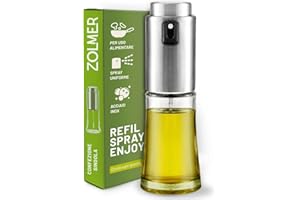 ZOLMER® Spruzzatore olio per cucina – spray per friggitrice ad aria calda, cucina e barbecue – flacone spray olio in vetro e acciaio inox – senza BPA, ricaricabile, finemente spruzzato