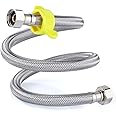 Rubik 1.2 Meter Braided Hose, 1/2inch Connector Anti-Explosion Flexible Stainless Steel Hot Cold Water Plumbing Pipe for Kitchen Faucet Sink Basin Bathroom Shattaf Toilet Taps Heaters