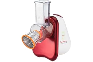 Moulinex DJ755G10 Fresh Express Plus Affettatutto Grattugia Elettrico, 5 Funzioni di Taglio, 150 W, 1 L, 1 Decibel, Plastica, Rosso
