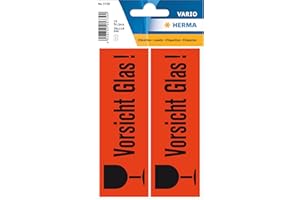 ‎HERMA HERMA 5739 Vorsicht Glas Aufkleber, 10 Stück, 39 x 118 mm, selbstklebend, klein, Warnhinweis Etiketten für zerbrechliche Warensendungen, Papier Umzugs-Etiketten, neon leuchtrot