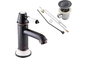 PaulGurkes Retro Wasserhahn schwarz Waschtischarmatur mit Excenter Nostalgie Einhandmischer Kupfer schwarze Bad Armatur Ablaufgarnitur Zugstange Vintage Landhausstil Ränder in Kupferoptik