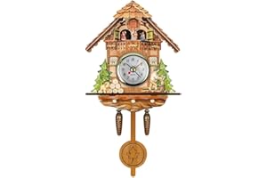 Hidyliu Orologio a cucù antico in legno a cucù Birdhouse Orologio da parete Home Decor Hanging Cuckoo Clock Auto Swing Bell Pendolo Home Decor
