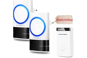 YABIFE Funk Turklingel Batterielose,IP44 Funkklingel Aussen Wasserdicht,Schnurlose Türklingeln zum Einstecken,1000 Fuß Reichweite Elektrisch Haustürklingel,58 Klingeltönen 5 Stufiger Lautstär Batteriefrei