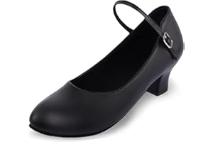 Asyusyu Character Shoes Women 1.55" Heel Suede Sole Ankle Strap Dance Shoes