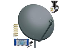 SkyRevolt PremiumX SAT Anlage 100cm Satellitenschüssel Anthrazit Multiswitch 5/8 Quattro LNB 24x F-Stecker, 1 SAT bis 8 Teilnehmer