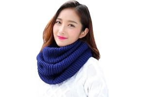 YONKOUNY Écharpe d'hiver en Tricot Femme Chaud Écharpe Tube Cercle Collier Foulard Couleur Unie Tricoté Écharpe Bouclée Cache-Cou