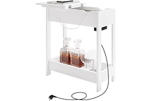 EUGAD Mesita Auxiliar, Mesa de Sofa con Tablero Plegable, Compartimento Oculto y Estante de Almacenaje, Mesita con Enchufe y Puertos USB, Ideal para Salón y Dormitorio, Blanco, 0001CHJ