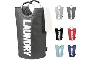 DOKEHOM 82L Bolsas Cestos para la colada (7 Colores), Gran servicio de lavandería, plegable bolsa de lavado de ropa Bin (Gris Oscuro)