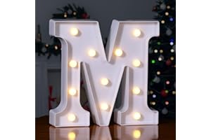 Foaky LED Letter Lights Sign 26 Alphabet Light Up Letters Sign for Night Light Wedding Birthday Party Battery Powered Christmas Lamp Home Bar Decoration (M Sign)
