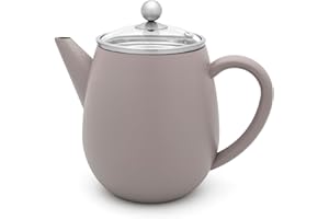 ‎BREDEMEIJER Bredemeijer graue doppelwandige Teekanne 1.1 Liter - isolierende Edelstahl Kanne mit Glasdeckel & Tee-Filter-Sieb