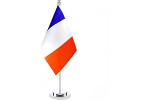 HPMAISON Drapeau de Table France Avec 30cm Baton Métallique Drapeau de Bureau Drapeau de Table Français Drapeau de Table Salle de Conférence Drapeau de Décoration de Bureau 21x14cm