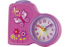 JACQUES FAREL Kinderwecker Mädchen Schmetterlinge Blumen rosa pink ohne Ticken, mit Licht und Snooze ACB 711 by