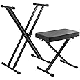 Tiger Kap-Pk2 Set Supporto per Tastiera e Sgabello , Set Supporto per Tastiera e Sgabello per Pianoforte con Doppio Telaio A 