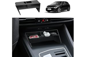 Coleya Boîte de Rangement pour Console Centrale Compatible avec VW Golf 8 GTI GTE GTD R Line 2020-2023, Golf 8 Accessoire Organisateur Plateau Rangement d'accoudoir avec Tapis Antidérapants (Noir)