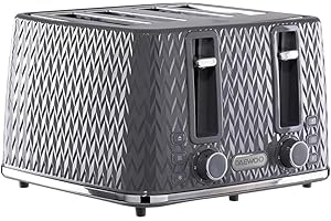 Daewoo Argyle Collection, Toaster 4 Slice With Defrost, Reheat And Browning Control To Use At Your Convenience, While The Removable Crumb Tray Makes Cleaning Quick, Grey