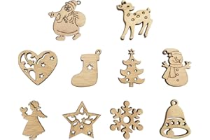 Dofu 100 Piezas Arbol Navidad Madera Decoracion Decoraciones Colgantes De Madera para Navidad Fiesta DecoracióN ,Bricolaje Tarjetas De InvitacióN, Etiquetas De Regalo (10 Estilos)