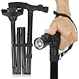 StapX Folding Cane with Led Light- Non-Slip Grip Handle for Men & Women,Collapsible Walking Stick,Adjustable Walking Cane Base for Hiking Camping Black