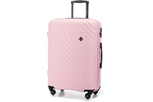 WITTCHEN Cube Line Walizka z tworzywa ABS, prosta geometryczna tłoczenie, 4 kółka z wyciąganym uchwytem zamek szyfrowy, jasnoróżowy, Valise moyenne, Średnia walizka