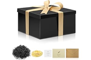 SEKEPINGO Caja de Regalo Grande Con Tapa, 20 x 20 x 10 cm, Profunda Para Cumpleaños, Baby Shower, Día de San Valentín, Día de La Madre, Negro