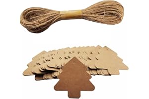 BBLY 50 pcs Christmas Tree Tags Kraft Paper Hanging Ornament Gift Tags Parcel Tags Luggage Label (Brown-Christmas Tree)
