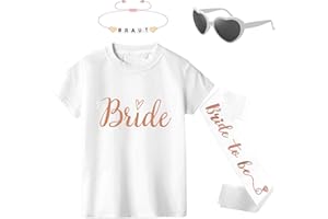 Angenster JGA Tshirt Team Bride Shirt Set, Braut Tshirt Jga Shirt Frauen Junggesellenabschied T-shirt mit Jga Schärpe Armbänder Sonnenbrille, Brautjungfer T-Shirts für Hochzeit Parties