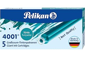 Pelikan Naboje Atramentowe do Piór Wiecznych | 5 szt | Wymienne Długie Wkłady | Wymiana Atramentu Tuszu | Wyraźny Trwały Kolor | Kaligrafia Pisanie Ręczne do szkoły Pracy Biura | Turkusowe