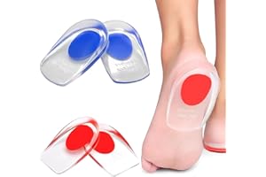 SHEEN Gel Heel Cup for Plantar Fasciitis [2 Pairs]-Silicone Heel Cup Pads for Pain Bone Spur Pain Tendon Treatment Foot Comfort Support Protectors Gel Heel Cups For Women Men (BLUE & RED, SMALL (PACK OF 4))