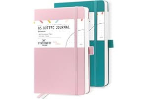 Stationery Island A5 Bullet dotted Journals - 2-pak - Zeszyty w twardej oprawie z kropkami z 180 ponumerowanymi stronami, gruby papier 120 g/m2 i rozmiar 5,3 "x8,4" - dziennik, planowanie