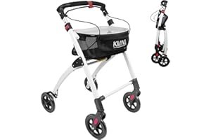 KMINA Narrow Walker with Tray, Lightweight, Basket and Brakes, Adjustable, 4 Wheel Folding Indoor Rollator, Black - KMINA PRO