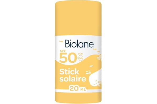BIOLANE - Stick Solaire Bébé SPF 50 - Protection Visage et Corps - Haute Protection Contre UVA et UVB - Peaux Sensibles - Résistant à l'eau - Texture invisible