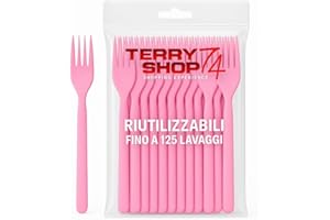 Terryshop74 Forchette Riutilizzabili Lavabili in Lavastoviglie Fino a 125 Volte – 7 Pollici – 6 Colori – Plastica Resistente – Varianti Coltelli e Cucchiai Bianchi (100, Forchette Rosa)