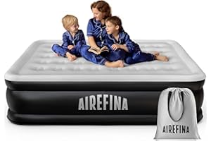 Airefina Colchón Hinchable Matrimonio,Colchon Inflable con Bomba Integrada, Colchon Hinchable para Camping y Huéspedes, Duradera, Portátil e Impermeable,152 x 203 x 46cm