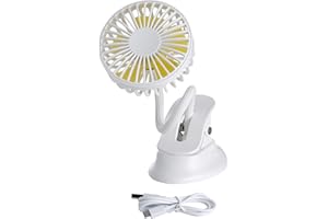SUPER MUNDO SM Super Mundo - Ventilador Portátil Clip 2000mAh, Ventilador USB Recargable, 3 Velocidades para Cochecito, Asiento de Coche, Camping, Oficina, Blanco (F5)
