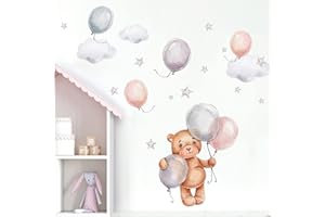 WANDARO Little Deco Wandtattoo Bär und Luftballons Wandsticker für Babyzimmer Teddybär Kinderzimmer Wandaufkleber Schlafzimmer Wanddeko DL871-7