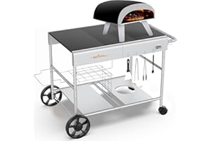 GFTIME Chariot de cuisson amélioré pour four à pizza Koda/Karu/Fyra 16 & 12, 128 x 64 x 78 cm, chariot de service pour barbecue Ninja Woodfire, Blackstone Griddle, chariot pour Weber Q Series