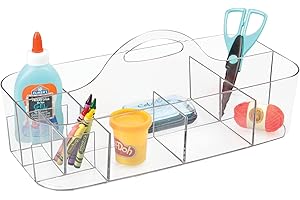 ‎MDESIGN mDesign tragbare Aufbewahrungsbox für Bastelbedarf – Aufbewahrungskorb für Bastelsachen – Ordnungssystem mit Griff als Stifteköcher, Pinselbox oder für Nähzubehör – durchsichtig