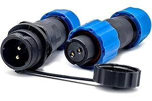 Elecbee Connecteur Aviation IP68 SP13 2 Pin étanche Mâle Rond et Connecteur Femelle en Ligne Prise Aviation Prise Intérieure et Extérieure Traversante avec Couvercle Étanche