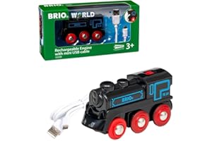 BRIO World - 33599 - Locomotive Rechargeable - Train électrique et lumineux avec cable USB - Pour circuit de train en bois - Jouet pour garçons et filles dès 3 ans