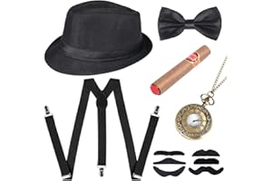 CUCUDY Retro Stil 20er Jahre Accessoires Kostüm Damen und Herren Mafia Gatsby Kostüm Set Art Deco Flapper Party 1920s Gatsby Schmuck Damen Federboa Stirnband Accessoires Abschlussball Event Weihnachten