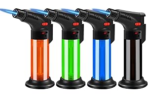 Navpeak Set accendini-torcia butano, antivento, ricaricabile, fiamma regolabile, 360° rotazione, sicurezza, multiuso cucina-campeggio-barbecue, 4 pezzi