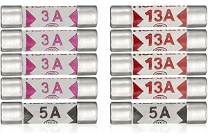 MA NASIR Fuse Set 3A 5A 10A 13A Fuses Uk Portable Mains Fuses Plug Electric Home Fuse Kit House Hold Tube Use Freezers Fridges Kettles Toasters Home Devices Assorted Sizes 10 Pcs