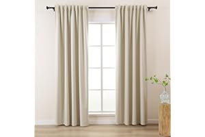 L.Z.E Beige Blackout Curtains for Bedroom, Pencil Pleat 100% Black Out Drapes for Living Room Dining Room, Pinch Pleat Curtains for Nursery, 88-90 Inch Drop 225 cm Long Thermal Windproof
